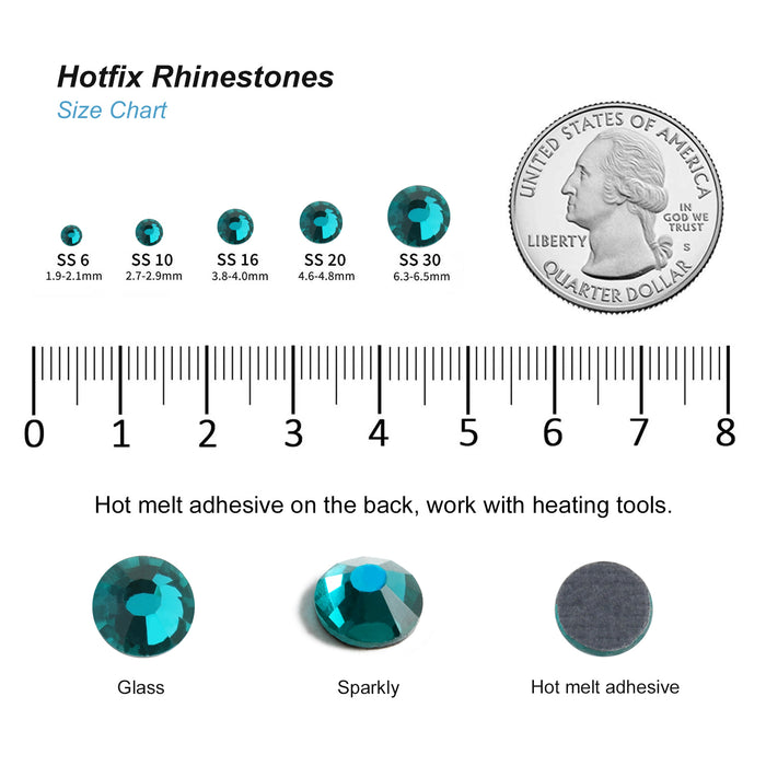 Hotfix Rhinestones Bulk for Crafts Clothes,Hotfix Crystals DIY Decoration, SS6-SS30 - Blue Zircon