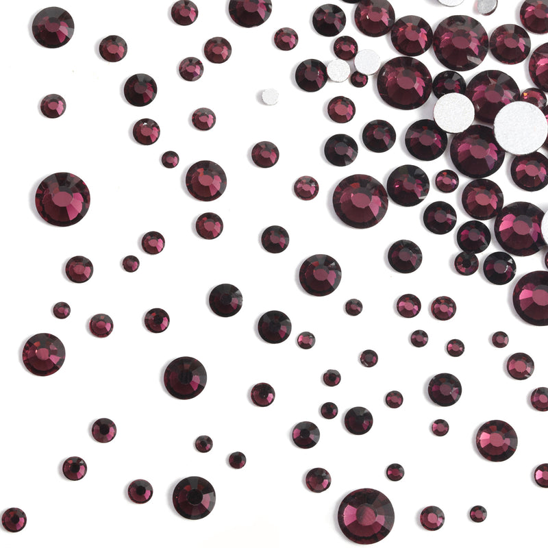 Beadsland Rhinestones for Makeup,8 sizes 2500pcs Flatback Rhinestones Face Gems for Nails Crafts with Tweezers and Wax Pencil - Amethyst