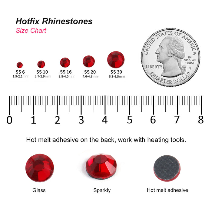 Hotfix Rhinestones Bulk for Crafts Clothes,Hotfix Crystals DIY Decoration, SS6-SS30 - Light Siam
