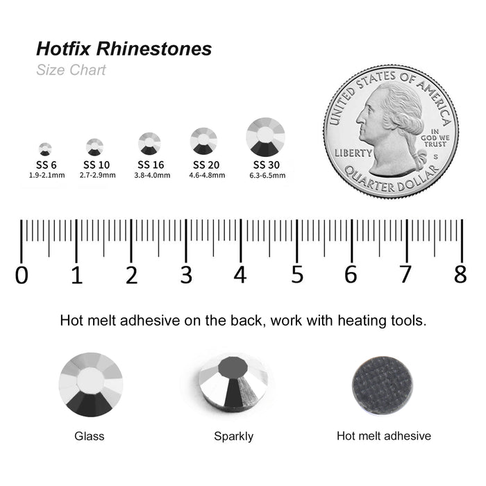 Hotfix Rhinestones Bulk for Crafts Clothes,Hotfix Crystals DIY Decoration, SS6-SS30 - Silver Hematite