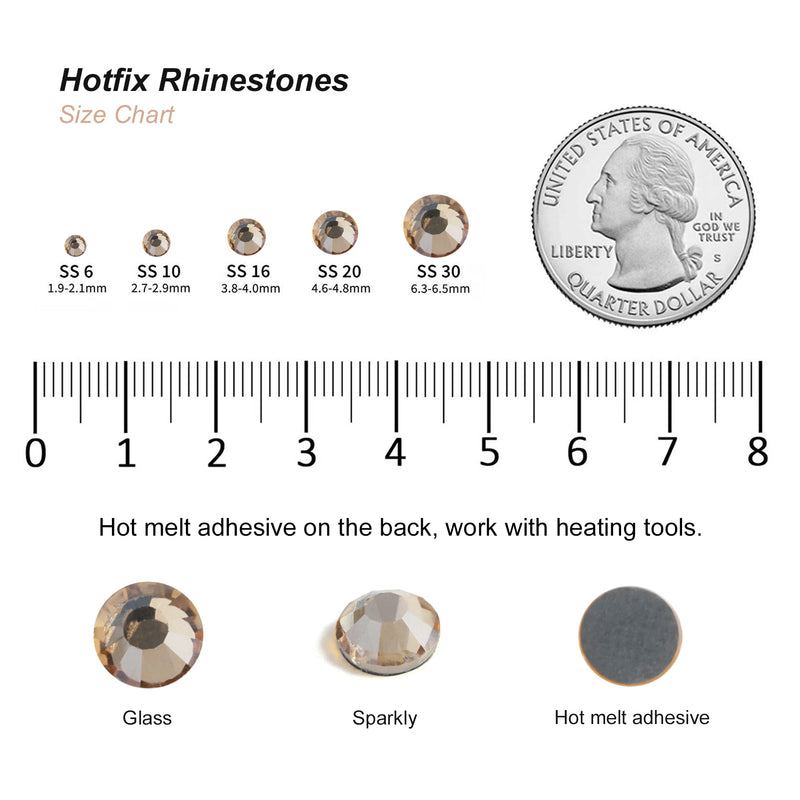 Hotfix Rhinestones Bulk for Crafts Clothes,Hotfix Crystals DIY Decoration, SS6-SS30 - Golden Shadow