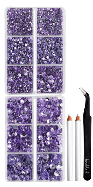 6736pcs Hotfix Rhinestones for Crafts Clothes Mixed 5 Sizes, Hotfix Crystals with Tweezers and Wax Pencil Kit, SS6-SS30-Purple Velvet