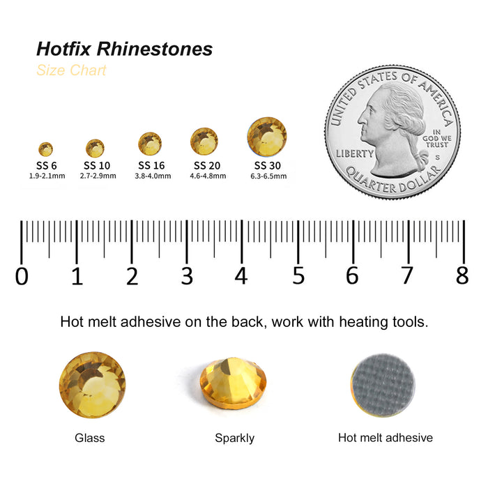 Hotfix Rhinestones Bulk for Crafts Clothes,Hotfix Crystals DIY Decoration, SS6-SS30 - Topaz