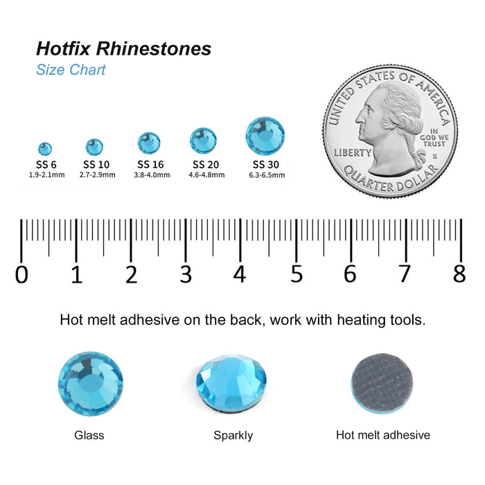 Hotfix Rhinestones Bulk for Crafts Clothes,Hotfix Crystals DIY Decoration, SS6-SS30 - Aquamarine