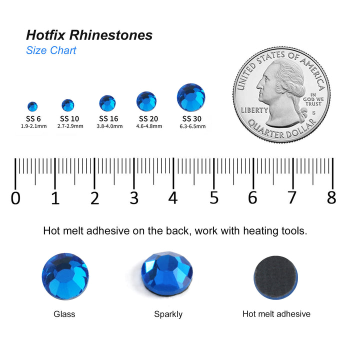 Hotfix Rhinestones Bulk for Crafts Clothes,Hotfix Crystals DIY Decoration, SS6-SS30 - Capri Blue