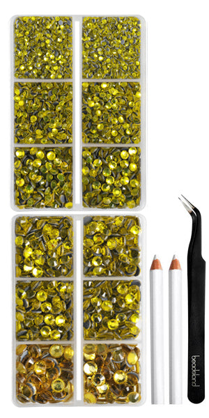 6736pcs Hotfix Rhinestones for Crafts Clothes Mixed 5 Sizes, Hotfix Crystals with Tweezers and Wax Pencil Kit, SS6-SS30-Lemon Yellow