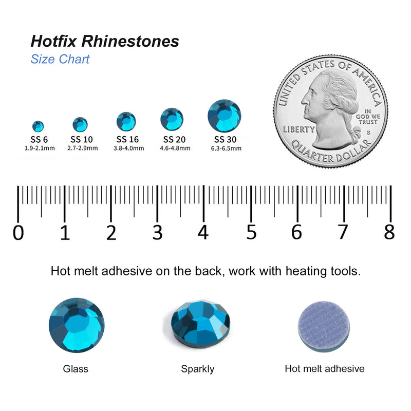 Hotfix Rhinestones Bulk for Crafts Clothes,Hotfix Crystals DIY Decoration, SS6-SS30 - Indicolite