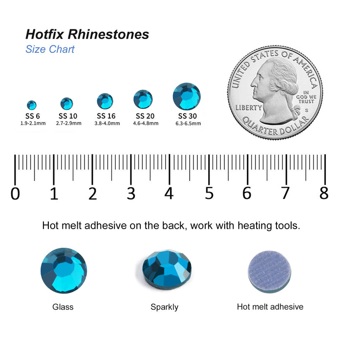 Hotfix Rhinestones Bulk for Crafts Clothes,Hotfix Crystals DIY Decoration, SS6-SS30 - Indicolite