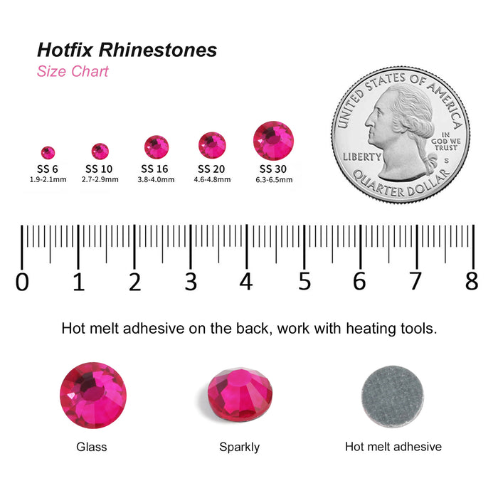 Hotfix Rhinestones Bulk for Crafts Clothes,Hotfix Crystals DIY Decoration, SS6-SS30 - Hot Pink