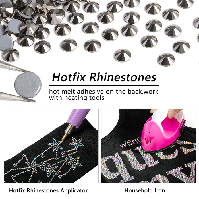 Beadsland Hotfix Rhinestones, Crystal Rhinestones for Crafts Clothes DIY Decoration- Hematite