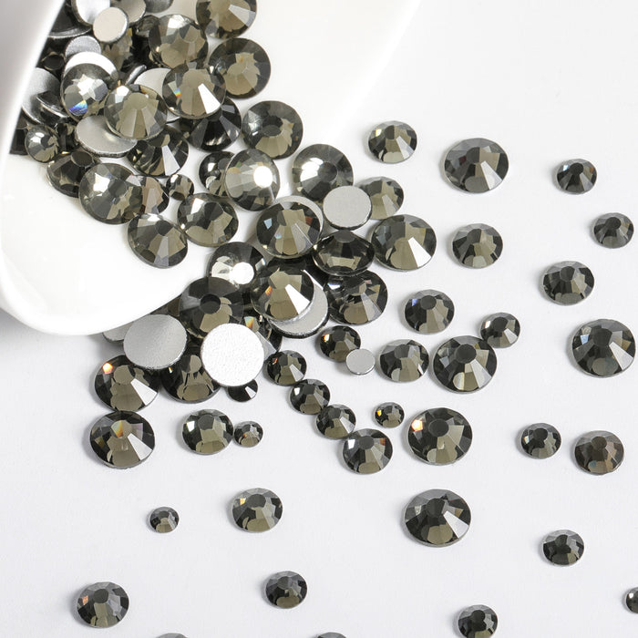 Beadsland Rhinestones for Makeup,8 sizes 2500pcs Flatback Rhinestones Face Gems for Nails Crafts with Tweezers and Wax Pencil- Black Diamond