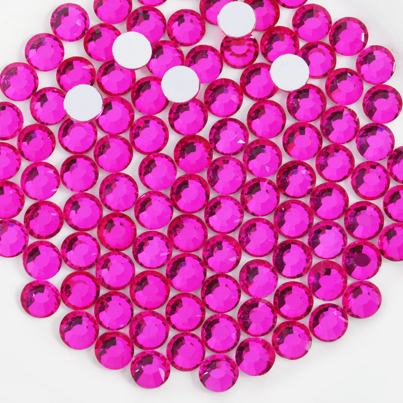 Beadsland Flat Back Crystal Rhinestones Round Gems For Nail Art And Craft Glue Fix - Hot Pink