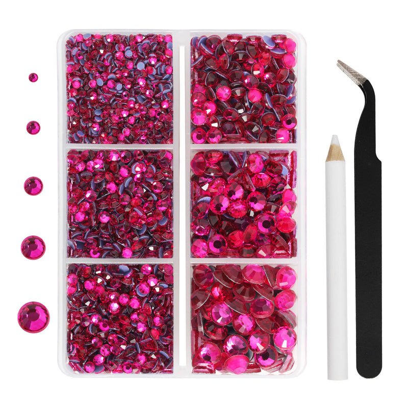 Hotfix Rhinestones 3960pcs, Rhinestone for Clothes, Hot Fix Crystals Rhinestones with Tweezers and Wax Pencil Kit,Mixed 5 Sizes, SS6-SS30, Hot Pink