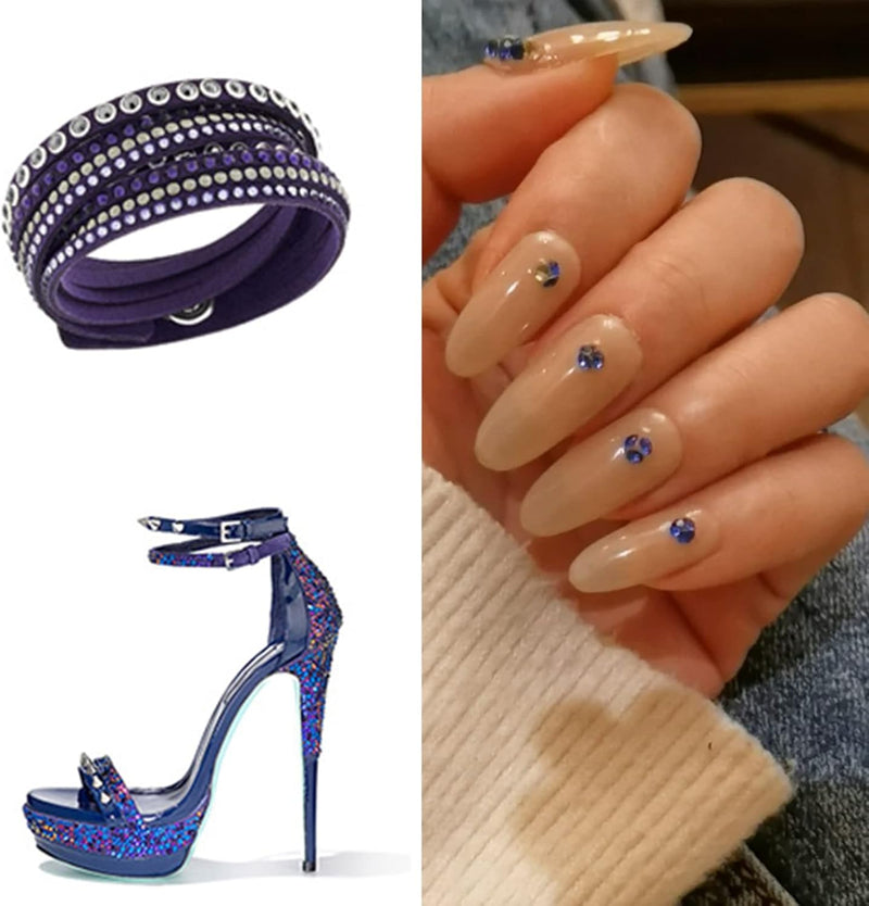 Beadsland Rhinestones for Makeup,8 sizes 2500pcs Flatback Rhinestones Face Gems for Nails Crafts with Tweezers and Wax Pencil- Purple Velvet