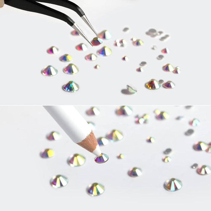 Beadsland Rhinestones for Makeup,8 sizes 2500pcs Flatback Rhinestones Face Gems for Nails Crafts with Tweezers and Wax Pencil- Crystal AB