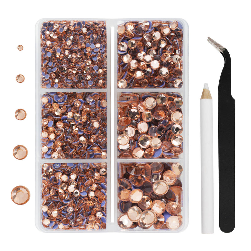 Hotfix Rhinestones 3960pcs, Rhinestone for Clothes, Hot Fix Crystals Rhinestones with Tweezers and Wax Pencil Kit,Mixed 5 Sizes, SS6-SS30, Champagne