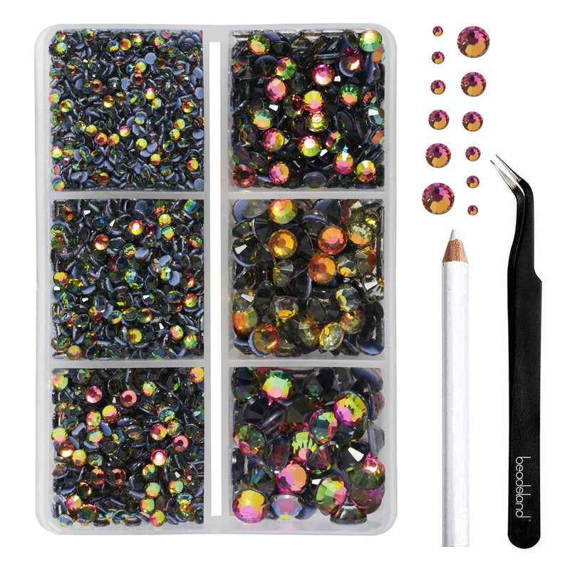 BEADSLAND Hotfix Rhinestones, 4000 PCS Rainbow Rhinestones for Clothes Crafts Mixed 6 Sizes with Wax Pencil and Tweezers Kit, SS6-SS30, Rainbow