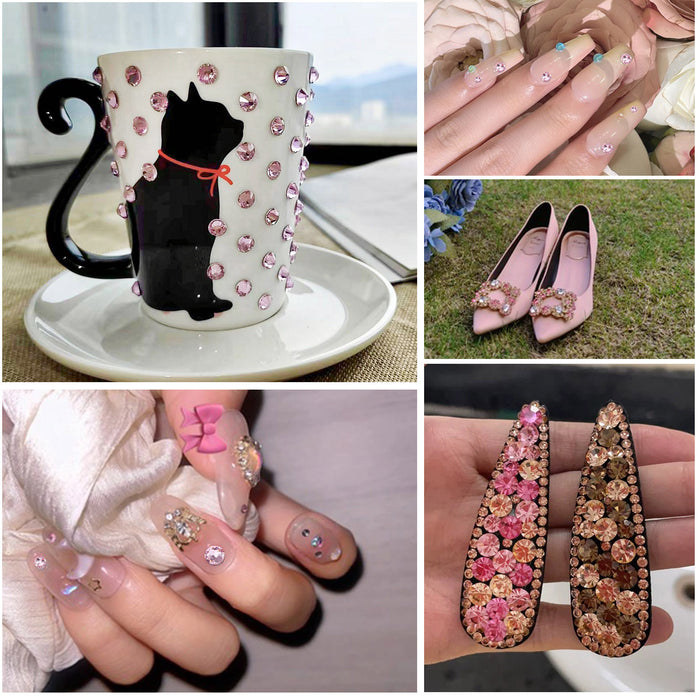 Beadsland Kristall-Strasssteine ​​mit flacher Rückseite, runde Edelsteine ​​für Nagelkunst und Bastelarbeiten, zum Kleben – Hellrosa