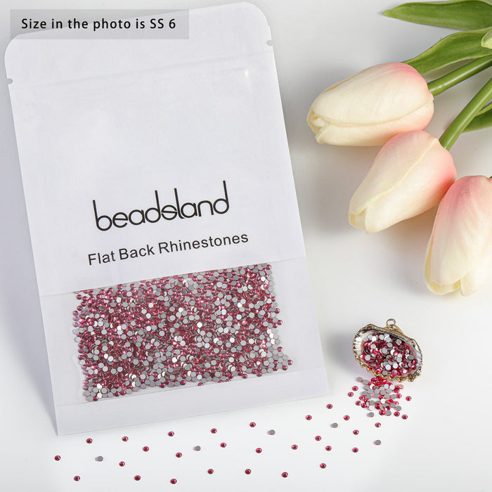 Beadsland Flat Back Crystal Rhinestones Round Gems For Nail Art And Craft Glue Fix- Rose