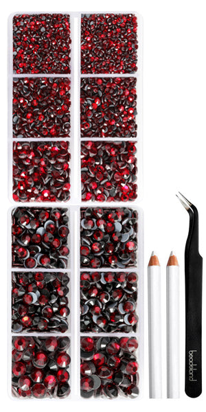 6736pcs Hotfix Rhinestones for Crafts Clothes Mixed 5 Sizes, Hotfix Crystals with Tweezers and Wax Pencil Kit, SS6-SS30- Dark Siam