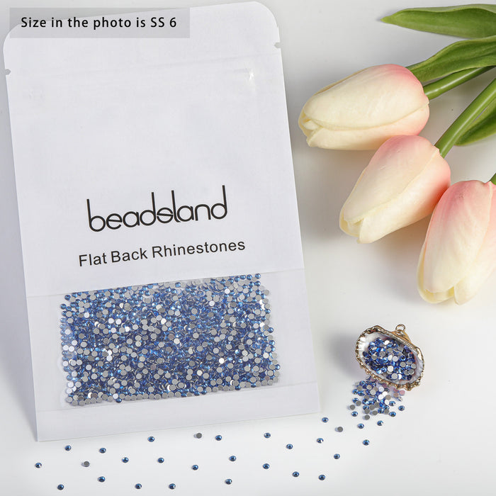 Beadsland Kristall-Strasssteine ​​mit flacher Rückseite, runde Edelsteine ​​für Nagelkunst und Bastelarbeiten, zum Kleben – Hellsaphir