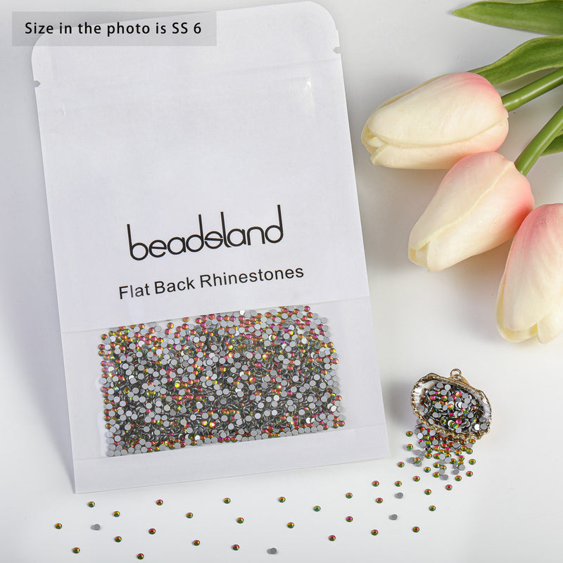 Beadsland Flat Back Crystal Rhinestones Round Gems For Nail Art And Craft Glue Fix - Rainbow
