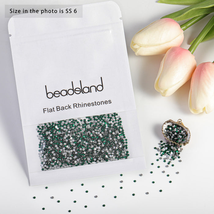Beadsland Kristall-Strasssteine ​​mit flacher Rückseite, runde Edelsteine ​​für Nagelkunst und Bastelarbeiten, Klebefixierung – Smaragd