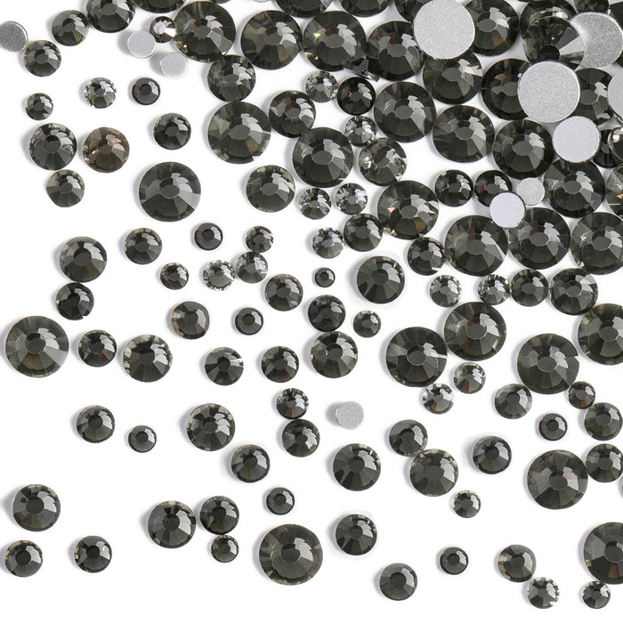 Beadsland Rhinestones for Makeup,8 sizes 2500pcs Flatback Rhinestones Face Gems for Nails Crafts with Tweezers and Wax Pencil- Black Diamond