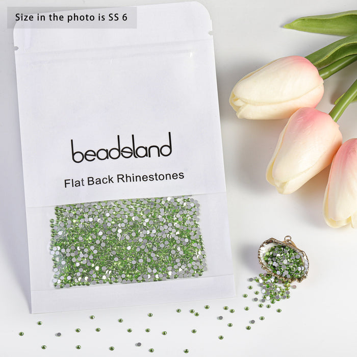 Beadsland Flat Back Crystal Rhinestones Round Gems For Nail Art And Craft Glue Fix- Light Green