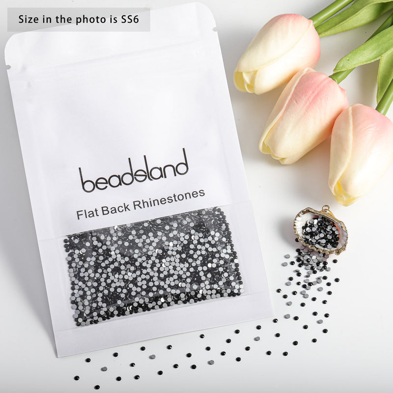 Beadsland Flat Back Crystal Rhinestones Round Gems For Nail Art And Craft Glue Fix - Black