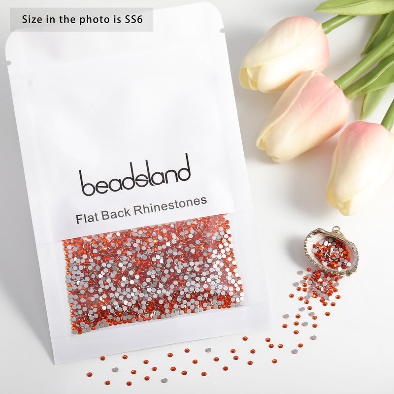 Beadsland Flat Back Crystal Rhinestones Round Gems For Nail Art And Craft Glue Fix - Orange