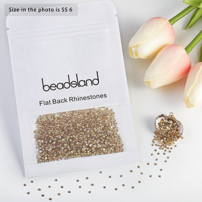 Beadsland Flat Back Crystal Rhinestones Round Gems For Nail Art And Craft Glue Fix - Golden Shadow