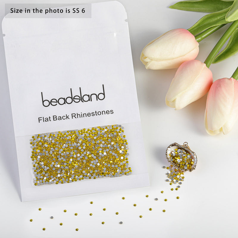 Beadsland Flat Back Crystal Rhinestones Round Gems For Nail Art And Craft Glue Fix - Lemon Yellow