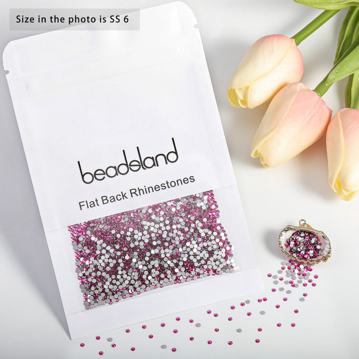 Beadsland Flat Back Crystal Rhinestones Round Gems For Nail Art And Craft Glue Fix - Fuchsia