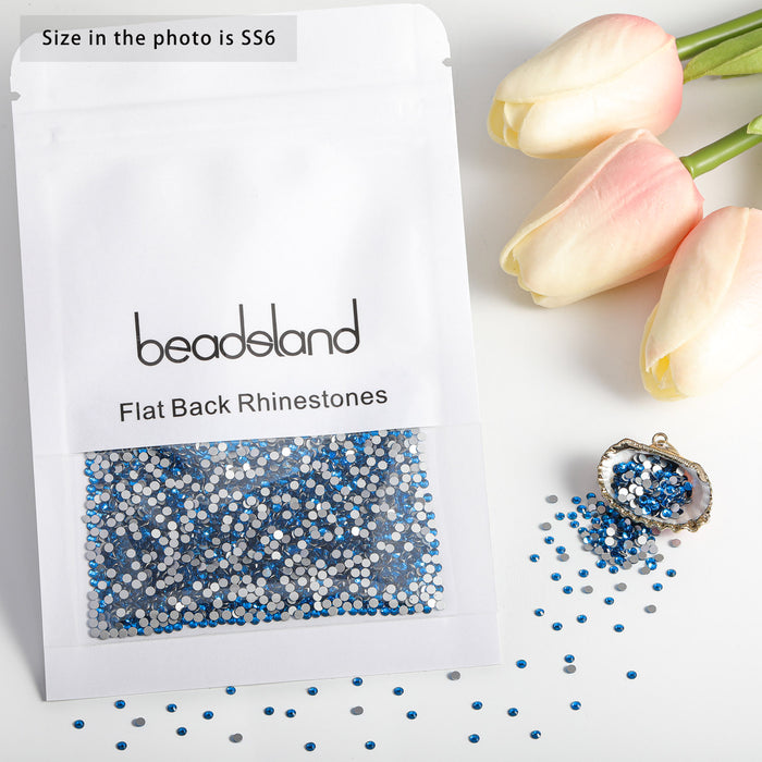 Beadsland Kristall-Strasssteine ​​mit flacher Rückseite, runde Edelsteine ​​für Nagelkunst und Bastelarbeiten, zum Kleben – Capriblau