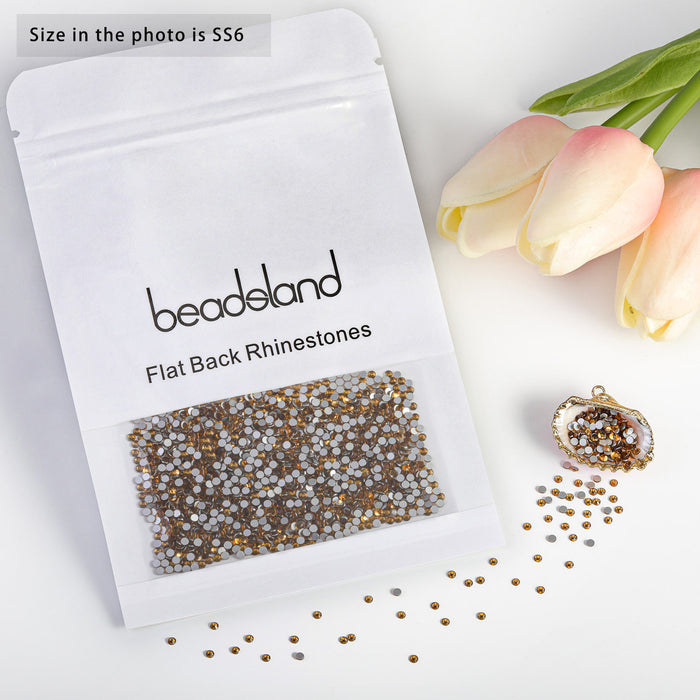 Beadsland - Diamantes de imitación de cristal con parte trasera plana, gemas redondas para decoración de uñas y pegamento para manualidades - Lt.cooradol topacio