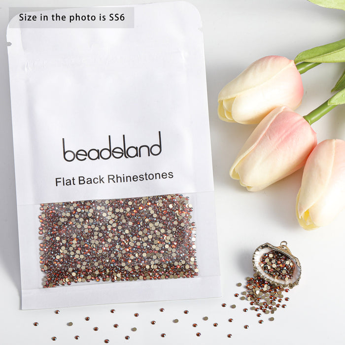 Beadsland Flat Back Crystal Rhinestones Round Gems For Nail Art And Craft Glue Fix - Amber