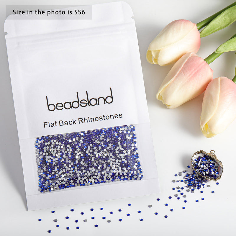 Beadsland Kristall-Strasssteine ​​mit flacher Rückseite, runde Edelsteine ​​für Nagelkunst und Bastelarbeiten, zum Kleben – Saphir