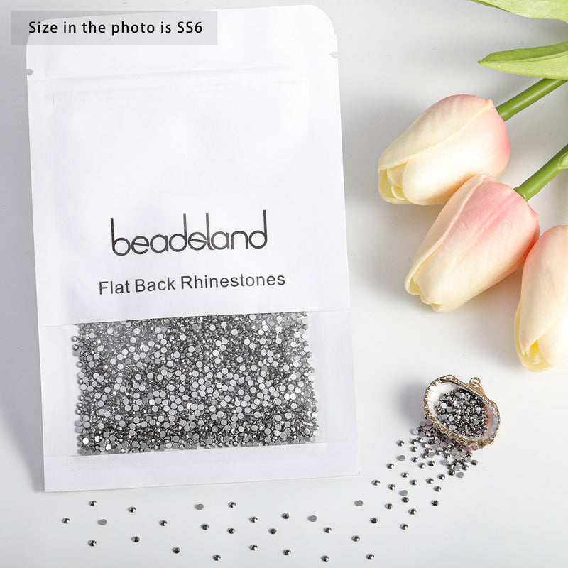Beadsland Flat Back Crystal Rhinestones Round Gems For Nail Art And Craft Glue Fix - Hematite