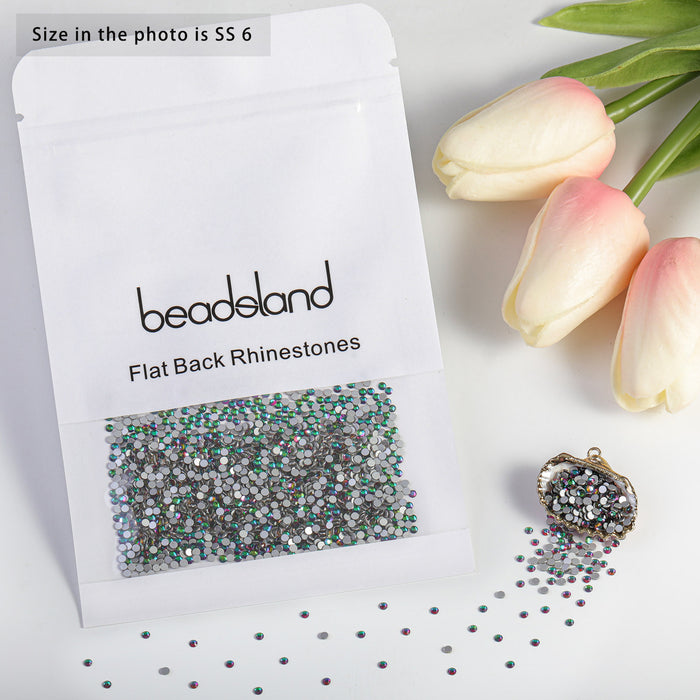 Beadsland - Diamantes de imitación de cristal con parte trasera plana, gemas redondas para decoración de uñas y pegamento para manualidades, color verde volcán