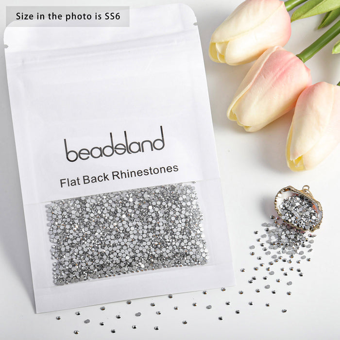 Beadsland - Diamantes de imitación de cristal con parte trasera plana, gemas redondas para decoración de uñas y pegamento para manualidades, hematita plateada