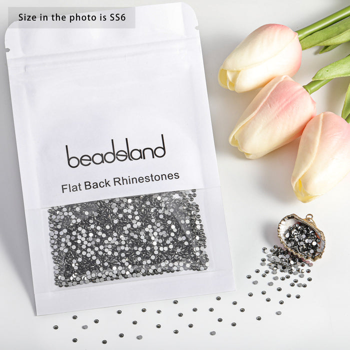 Beadsland Flat Back Crystal Rhinestones Round Gems For Nail Art And Craft Glue Fix - Black Diamond