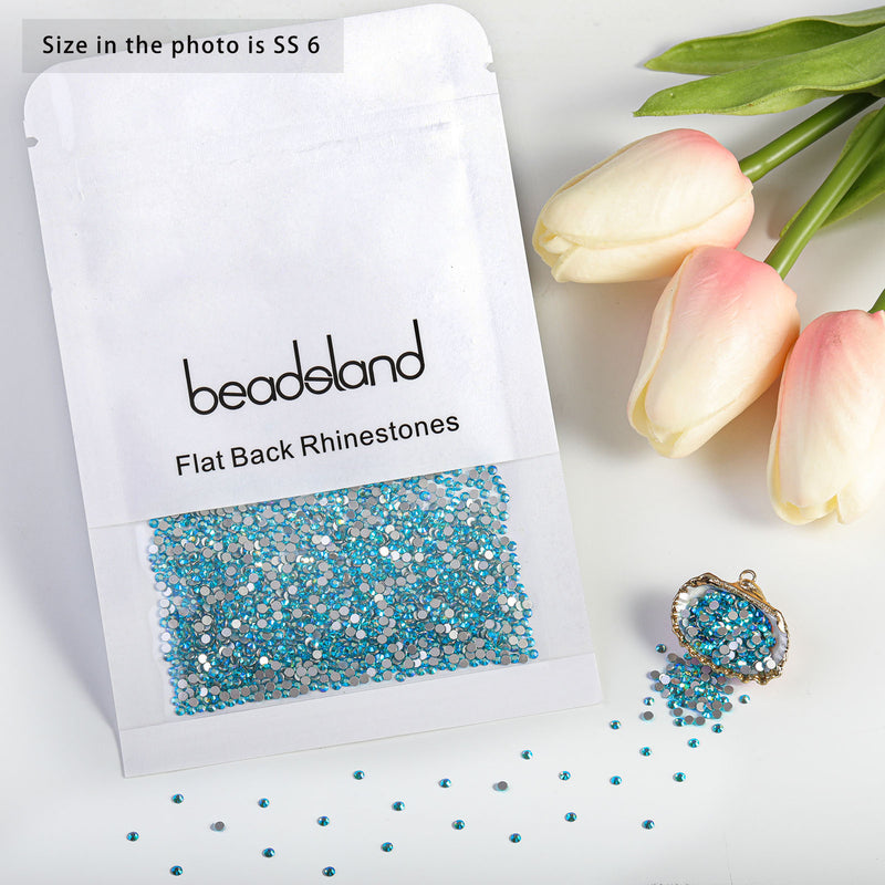 Beadsland Flat Back Crystal Rhinestones Round Gems For Nail Art And Craft Glue Fix - Aquamarine