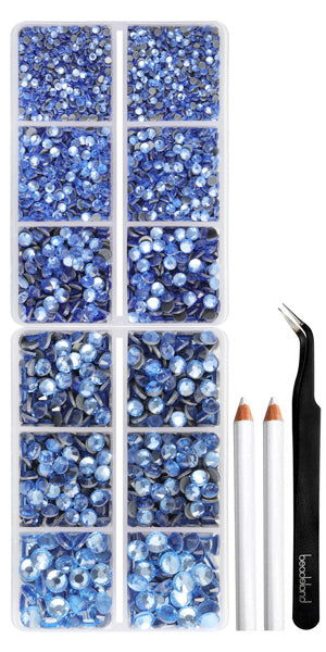 6736pcs Hotfix Rhinestones for Crafts Clothes Mixed 5 Sizes, Hotfix Crystals with Tweezers and Wax Pencil Kit, SS6-SS30- Light Sapphire