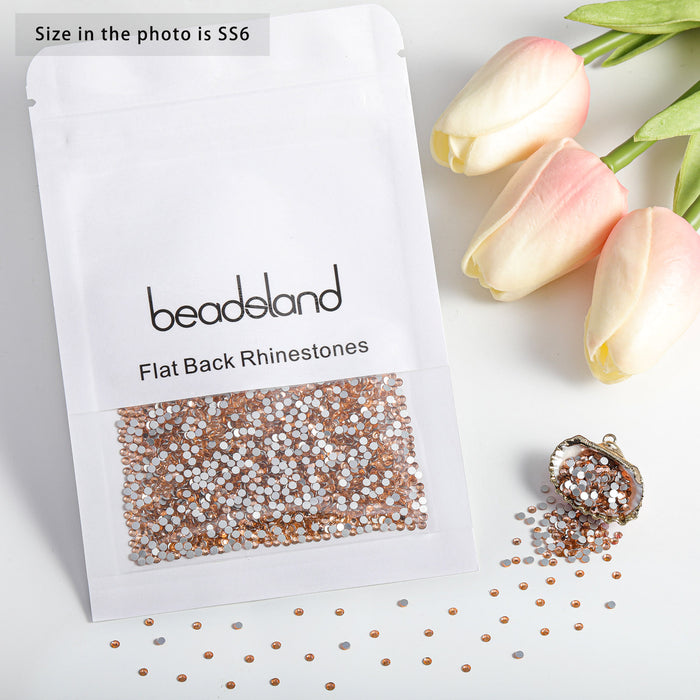 Beadsland Flat Back Crystal Rhinestones Round Gems For Nail Art And Craft Glue Fix - Champagne
