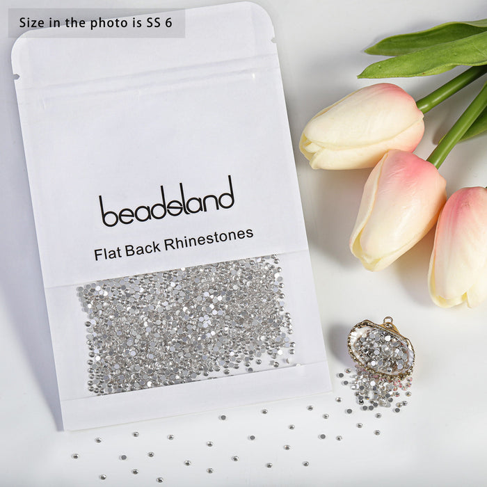 Beadsland Flat Back Crystal Rhinestones Gemas redondas para Nail Art y Craft Glue Fix - Cristal