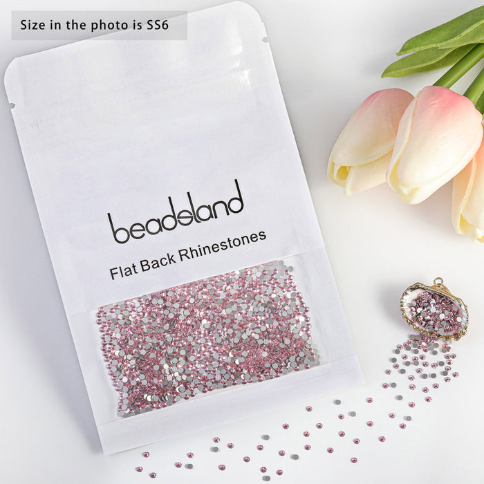 Beadsland Kristall-Strasssteine ​​mit flacher Rückseite, runde Edelsteine ​​für Nagelkunst und Bastelarbeiten, zum Kleben – Hellrosa
