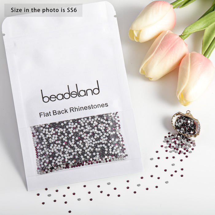 Beadsland - Diamantes de imitación de cristal con parte trasera plana, gemas redondas para decoración de uñas y pegamento para manualidades, color amatista