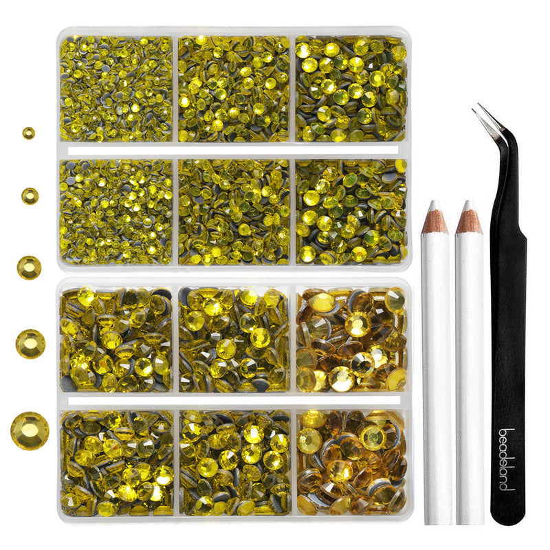 6736pcs Hotfix Rhinestones for Crafts Clothes Mixed 5 Sizes, Hotfix Crystals with Tweezers and Wax Pencil Kit, SS6-SS30-Lemon Yellow