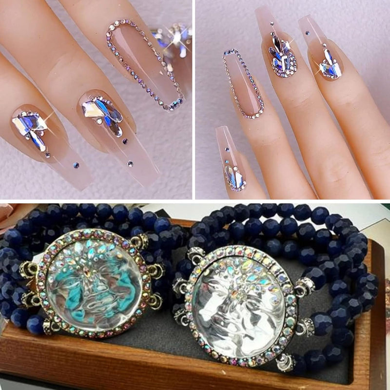 Beadsland Rhinestones for Makeup,8 sizes 2500pcs Flatback Rhinestones Face Gems for Nails Crafts with Tweezers and Wax Pencil- Blue Moonlight